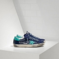 Golden Goose Super Star In Pelle E Stella Leather Blue Women