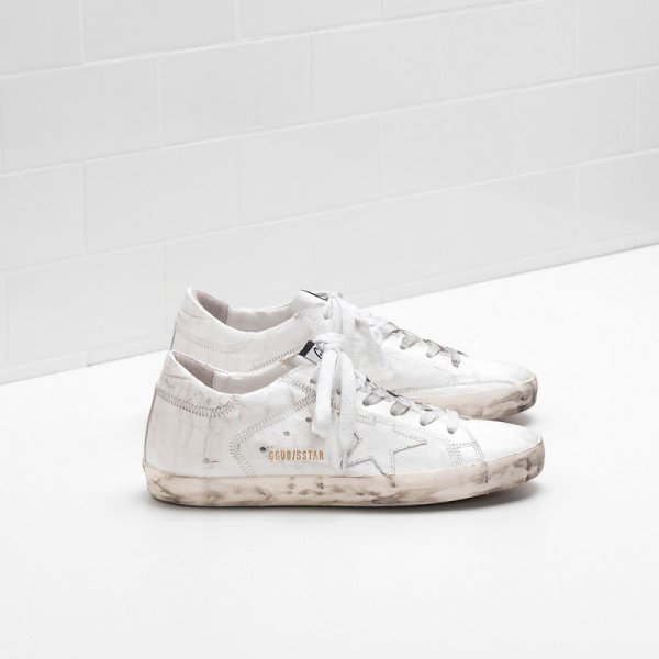 Golden Goose Super Star Sneakers Crocodile Texture White Women