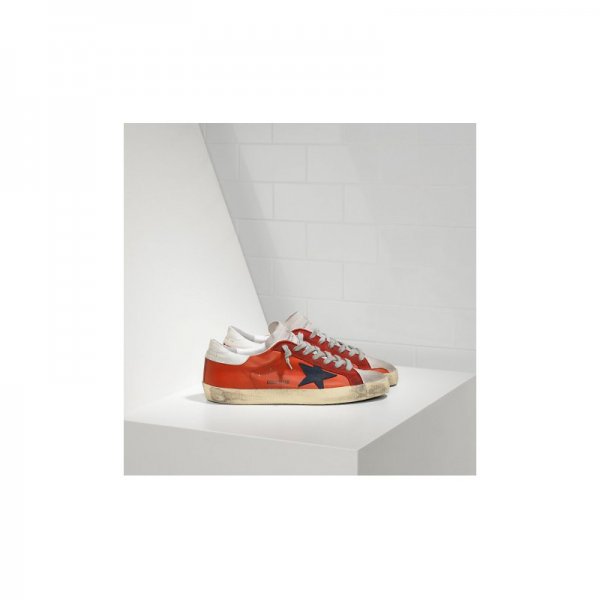 Golden Goose Super Star Sneakers In Orange Red Leather With Black Suede Star Men