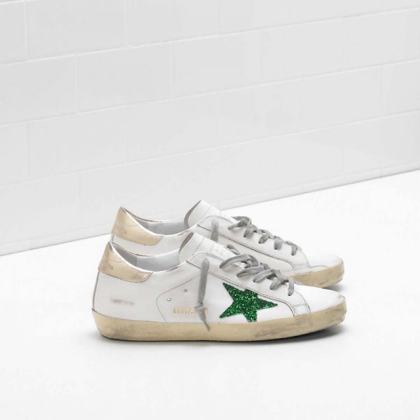 Golden Goose Super Star Sneakers White Green Sequins Men