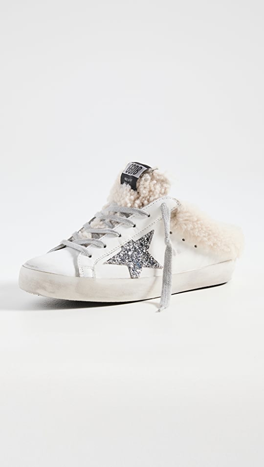 Super-Star Sabot Leather Upper Glitter Sneakers